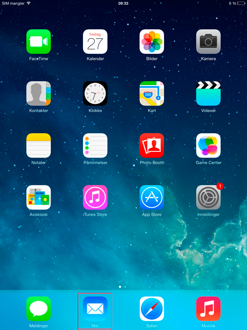 Åpne Mail-appen på hjemskjermen